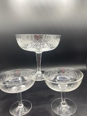 Vtg German Crystal WMF Vitrine Kristall Diamond Cut Stemware champagne Glasses